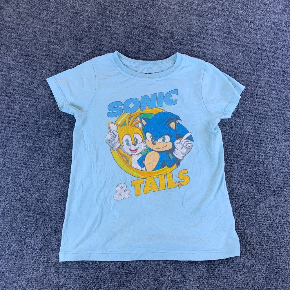 Sonic The Hedgehog 2 Sonic & Tails Tee Shirt Unisex Kids S (6/6X) Blue Graphic